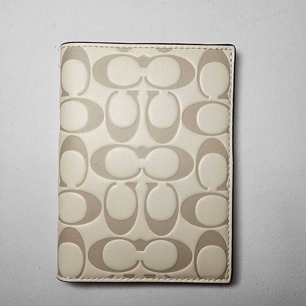COACH CJ742 Passport Wallet Signature Leather Chalk Steam